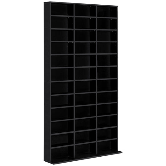 Photo of HOMCOM 1116 CD/ 528 DVD Storage Unit, Media Storage Shelf, Wooden Display Unit with Adjustable Shelves, 102 x 195 cm, Black in Black colour on a white background