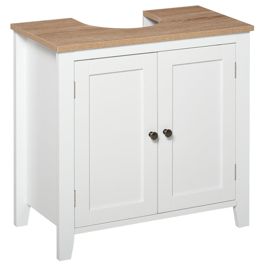 Photo of kleankin Under Sink Cabinet, Bathroom Sink Cabinet with 2 Doors, Pedestal Under Sink Design, Freestanding Bathroom Cupboard with Adjustable Shelf, White in White colour on a white background