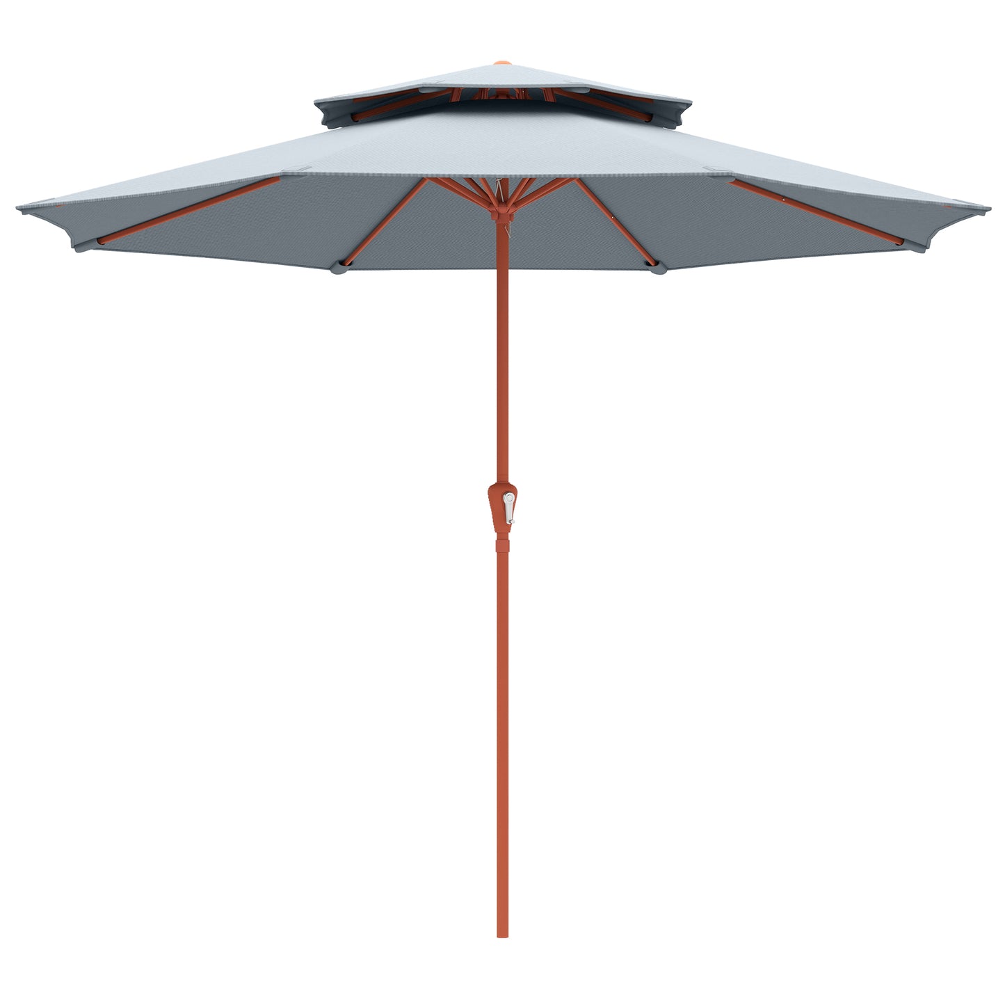 Photo of Outsunny 2.7 m Garden Parasol with Double Top Outdoor Market Table Umbrella with Crank System, Light Grey in Grey colour on a white background