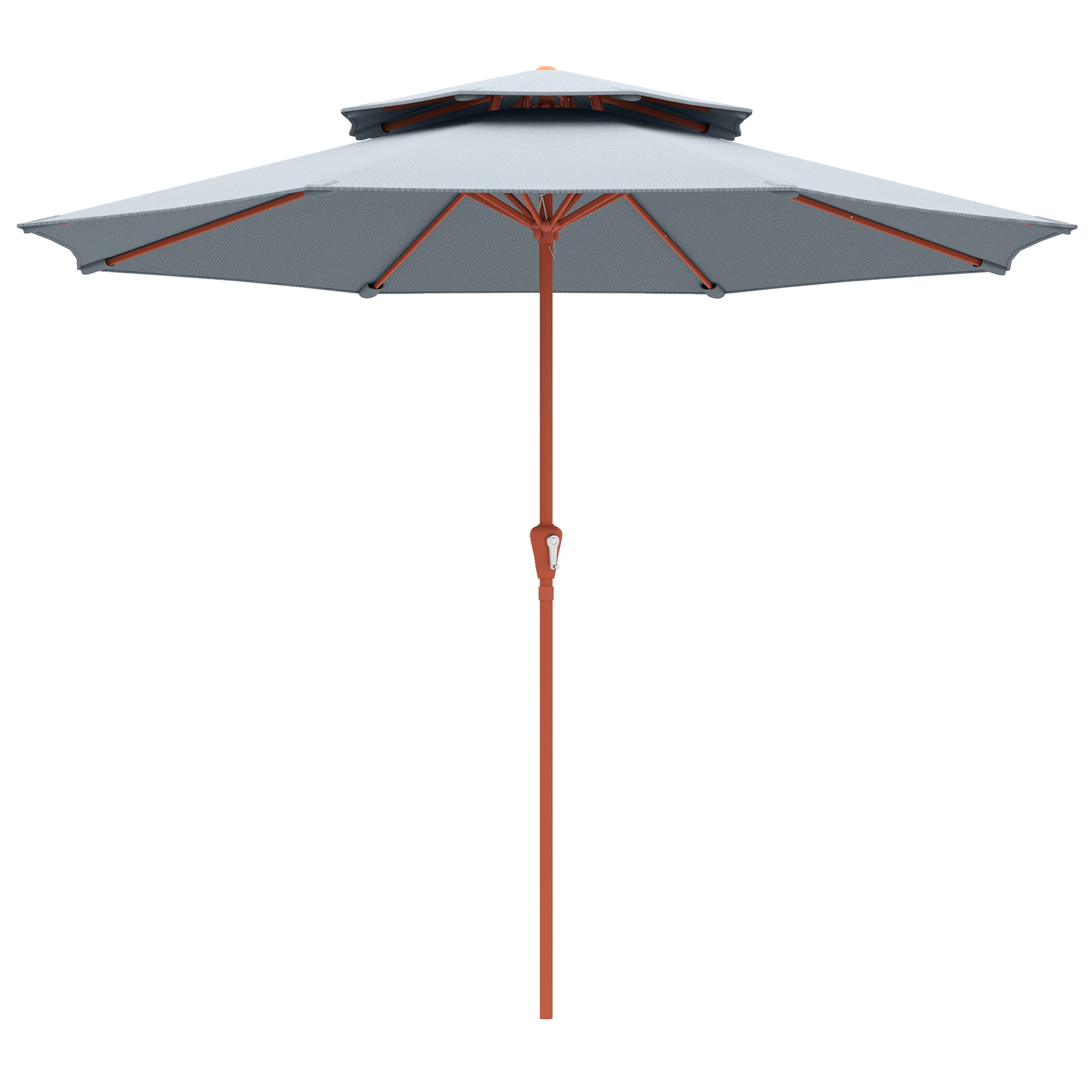 Photo of Outsunny 2.7 m Garden Parasol with Double Top Outdoor Market Table Umbrella with Crank System, Light Grey in Grey colour on a white background