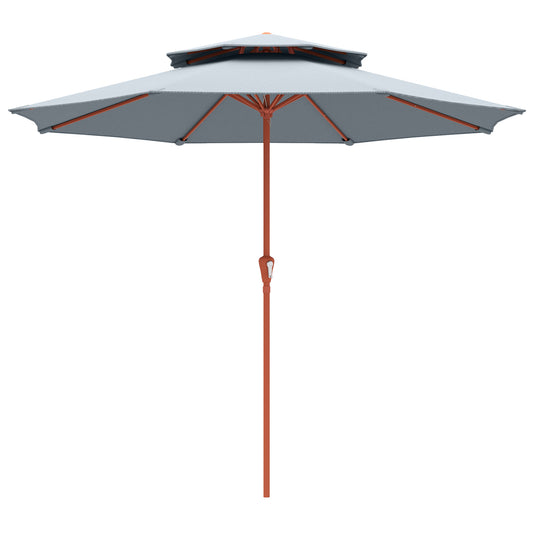 Photo of Outsunny 2.7 m Garden Parasol with Double Top Outdoor Market Table Umbrella with Crank System, Light Grey in Grey colour on a white background
