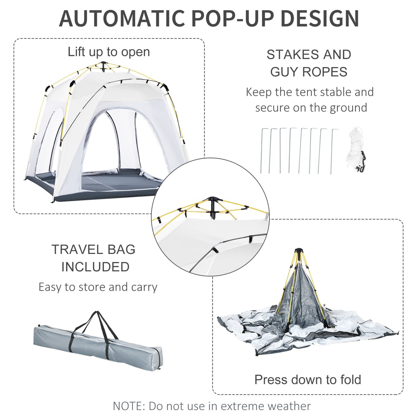 Outsunny 3 Person Automatic Camping Tent, Outdoor Pop Up Tent, Portable Backpacking Dome Shelter, Light Grey