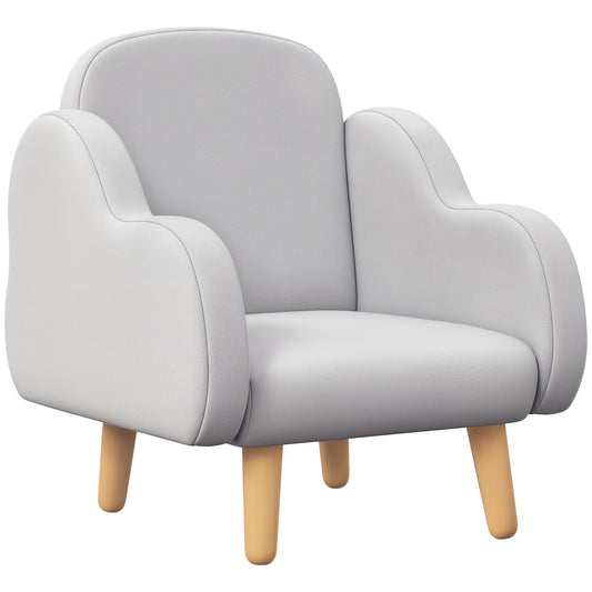 Photo of ZONEKIZ Kids Armchair Toddler Sofa Children Chair with Arm Rest, Wooden Frame, Velvet, PP Legs, Cloud Shape, for Ages 1.5-3 Years - Grey in Grey colour on a white background