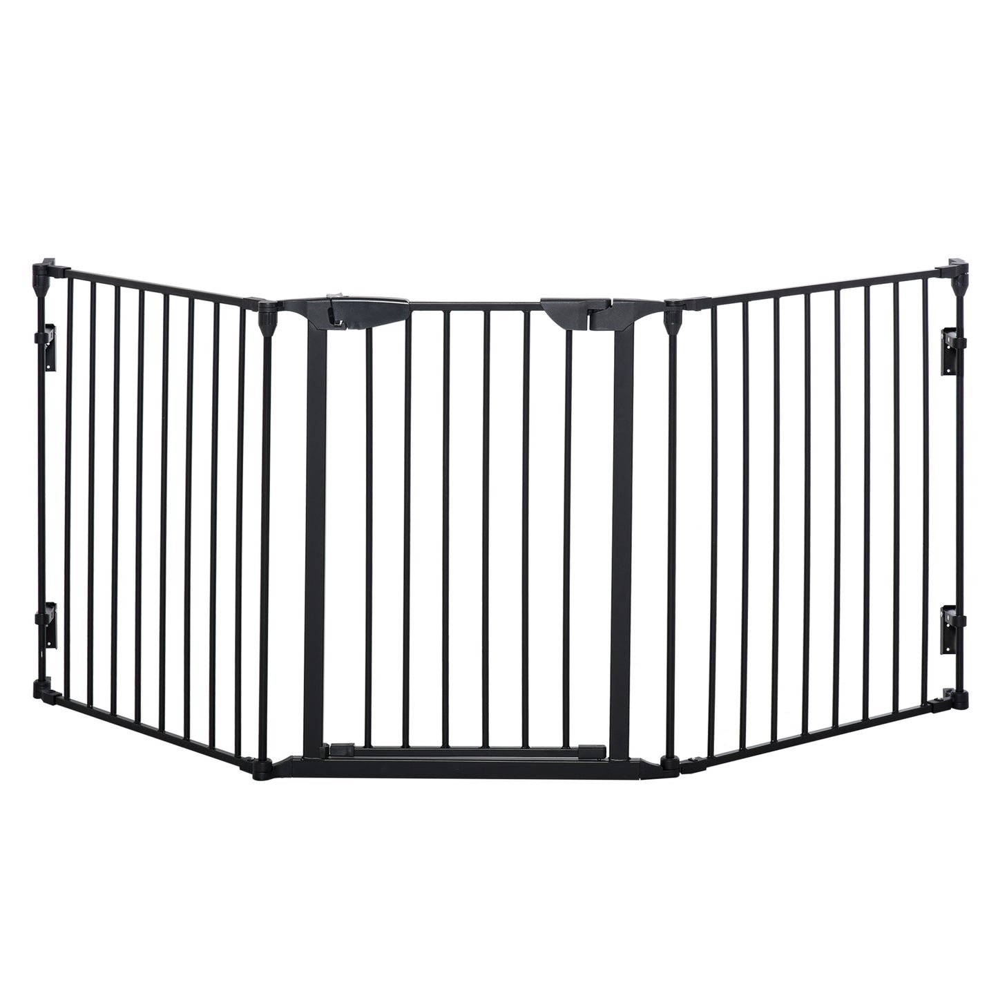Photo of PawHut Pet Safety Gate, 3 Panels Playpen Fireplace, Foldable Metal Fence, Stair Barrier, Room Divider, Fire Guard w/ Automatic Closing Door, Black in Black colour on a white background