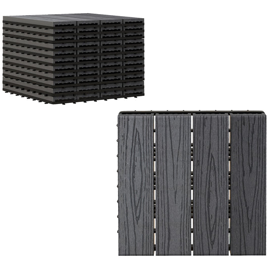 Photo of Outsunny WPC Interlocking Decking Tiles, Pack of 11 Interlocking Patio Paving Slabs, 30 x 30 x 2.2 cm, Grey in Grey colour on a white background