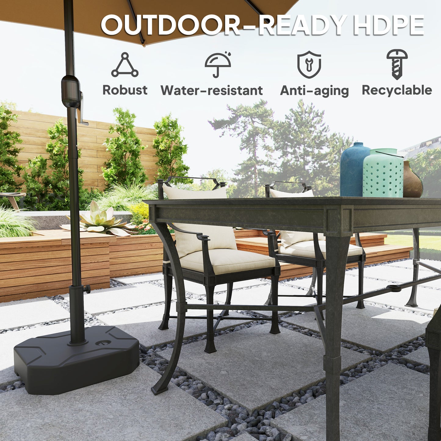 Outsunny Square Garden Parasol Base, Garden Umbrella Stand Heavy Duty Parasol Base, Filled Up to 25kg with Sand or 20kg with Water for for 38, 48 mm Poles, Black