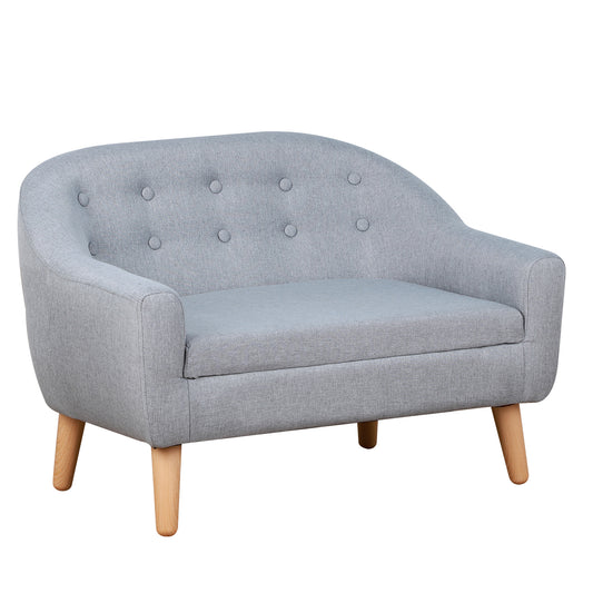 Photo of HOMCOM Children's Armchairs Kids Armchair Toddler Chair 2 Seater Wood Frame Mini Sofa for Bedroom Playroom Grey in Grey colour on a white background