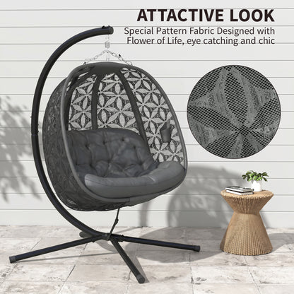 Outsunny hanging chair showing its patterned basket and curved steel stand