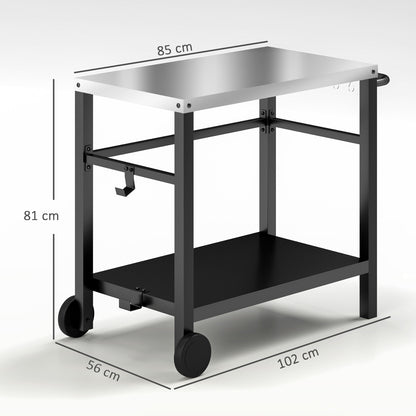 Outsunny grill cart with stainless steel top, two wheels and dimensions of 85 by 56 by 81 cm