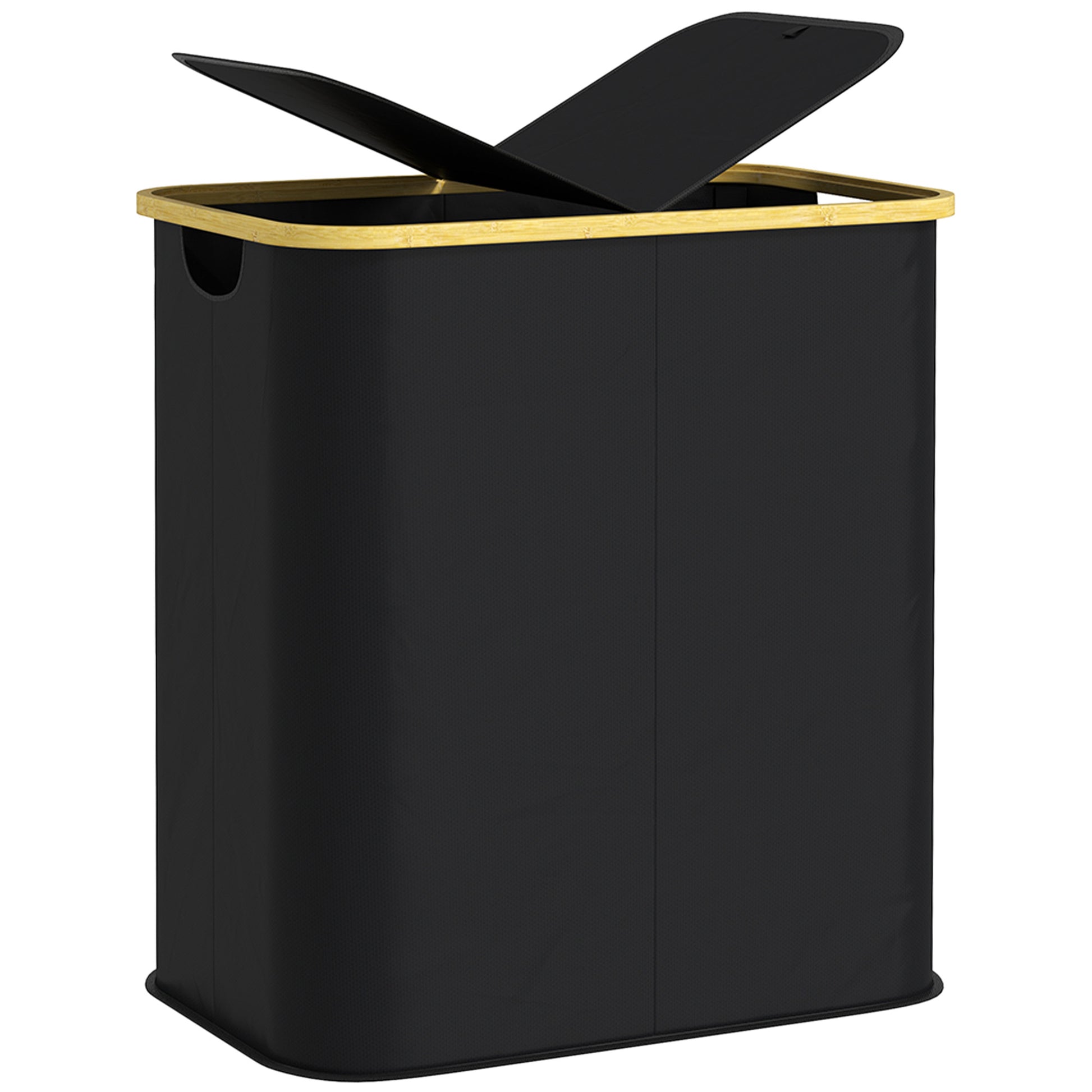 Photo of HOMCOM Double Laundry Basket With Lid, 80L Collapsible Laundry Hamper with Groove Handles, Washing Basket for Bathroom, Bedroom, Laundry Room, Black in Black colour on a white background