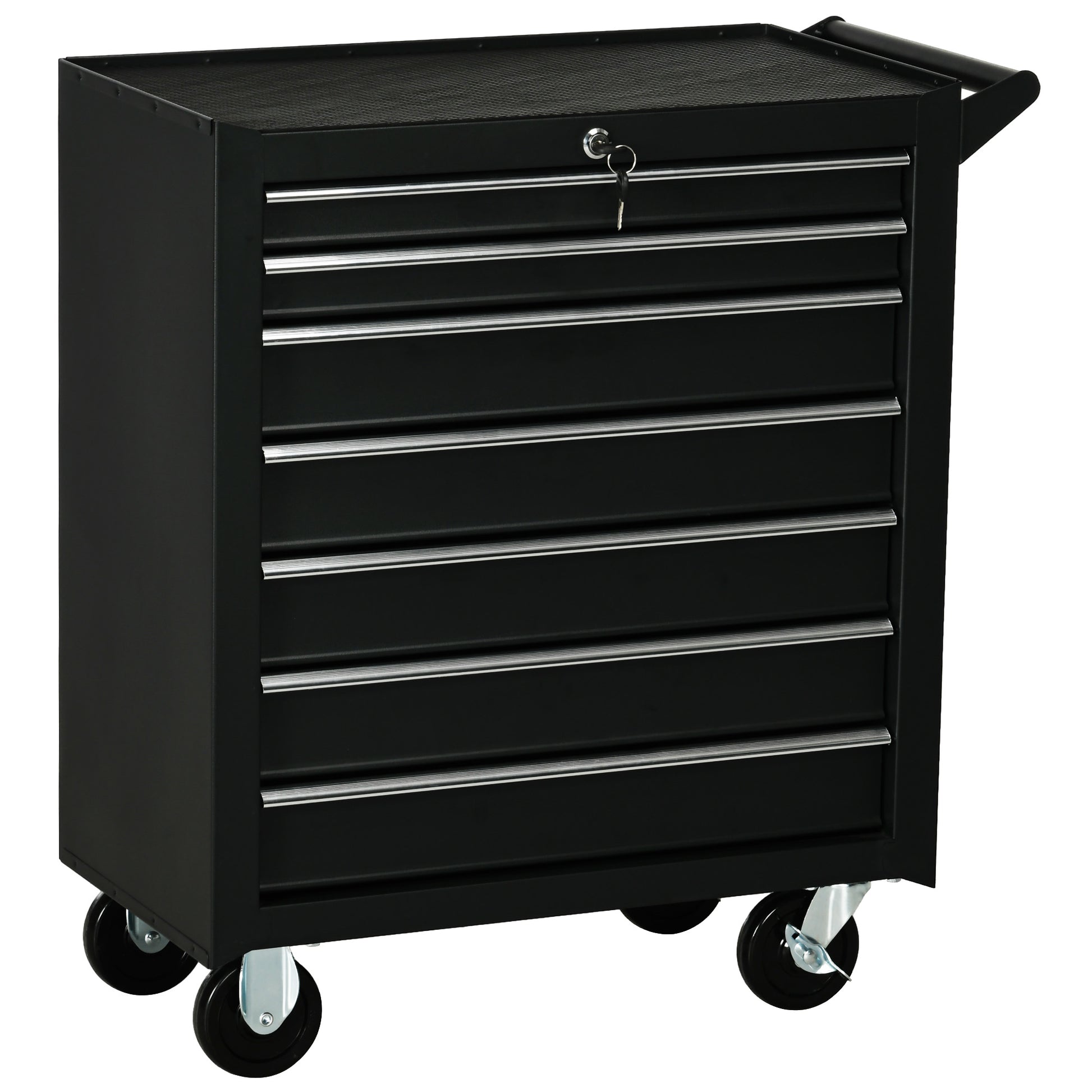 Photo of DURHAND 7-Drawer Tool Box on Wheels, Lockable Tool Cabinet with EVA Pat & Ball Bearing, Matte Black in Black colour on a white background