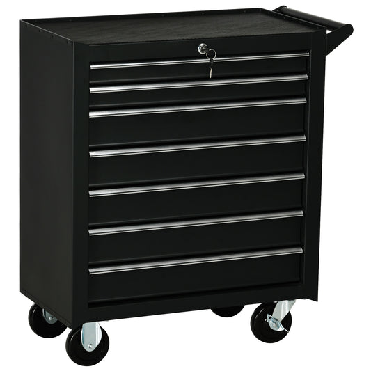 Photo of DURHAND 7-Drawer Tool Box on Wheels, Lockable Tool Cabinet with EVA Pat & Ball Bearing, Matte Black in Black colour on a white background