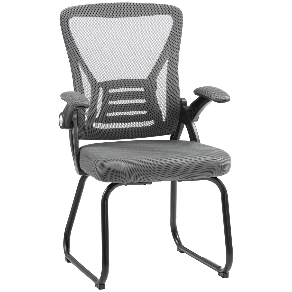 Photo of HOMCOM Office Chair, Ergonomic Desk Chair No Wheels with Mesh Backrest and Steel Legs for Home Conference Room, Dark Grey in Grey colour on a white background