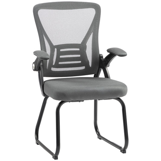 Photo of HOMCOM Office Chair, Ergonomic Desk Chair No Wheels with Mesh Backrest and Steel Legs for Home Conference Room, Dark Grey in Grey colour on a white background