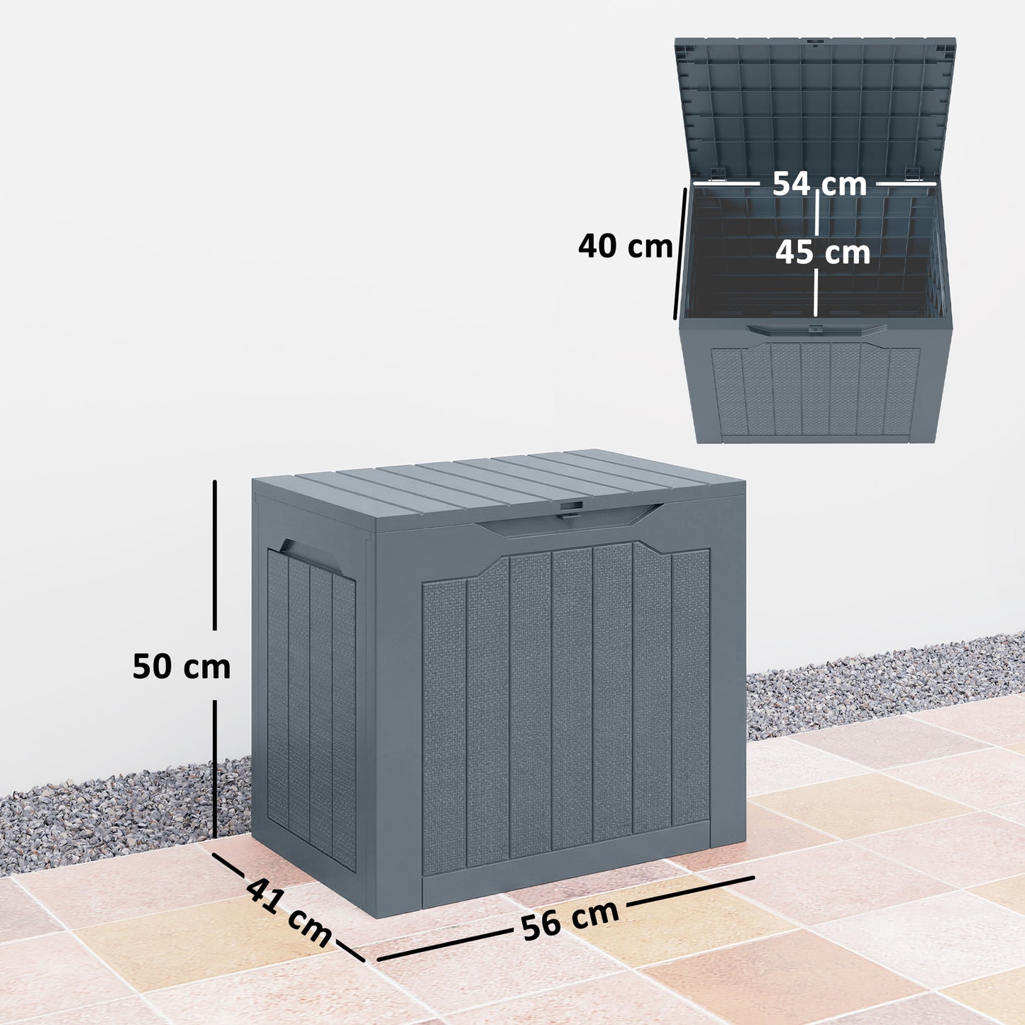 Outsunny 93L Plastic Garden Storage Box, Outdoor Storage Box with Handles, Waterproof Outdoor Storage Container, Light Grey