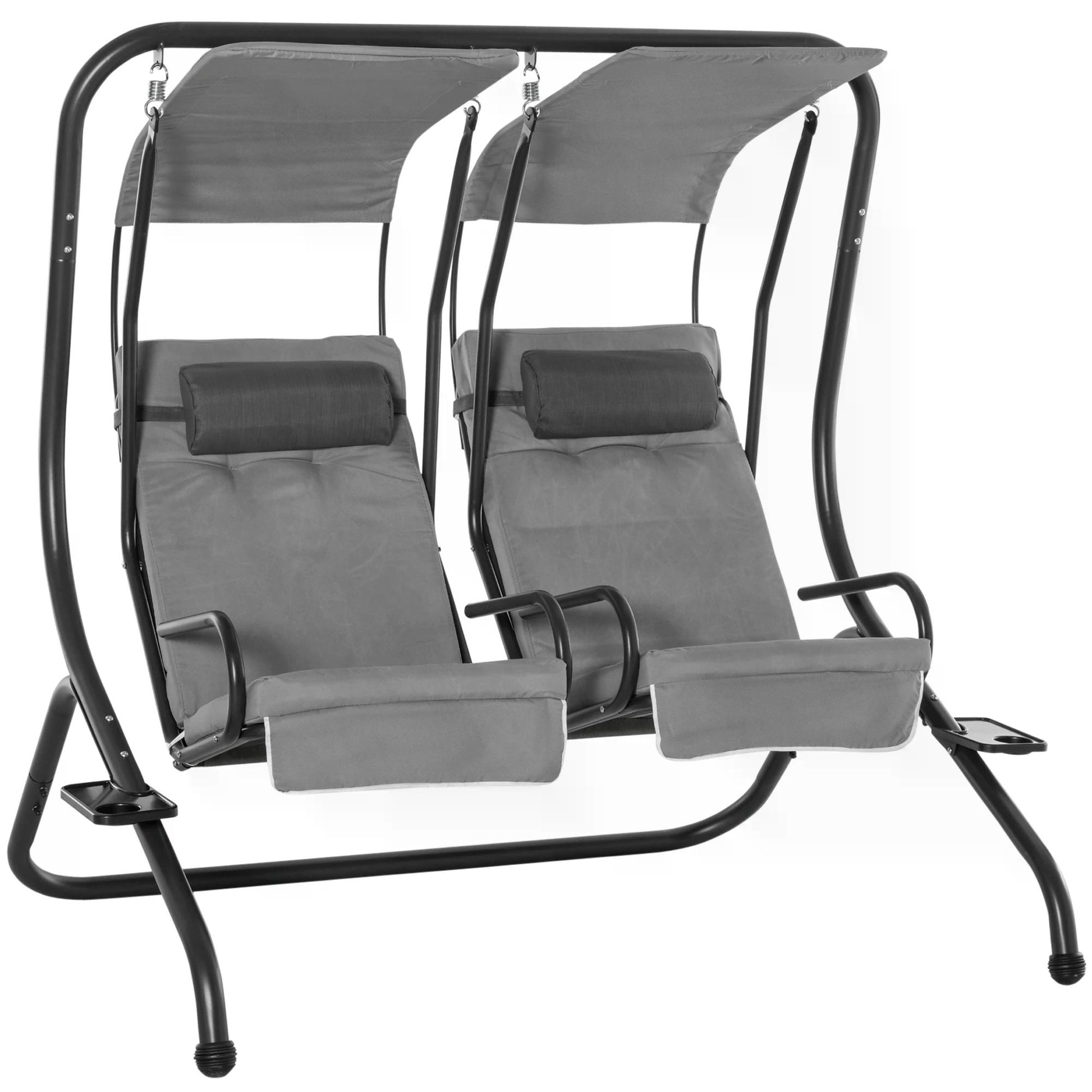 Photo of Outsunny Canopy Swing 2 Separate Relax Chairs w/ Handrails and Removable Canopy Grey in Grey colour on a white background