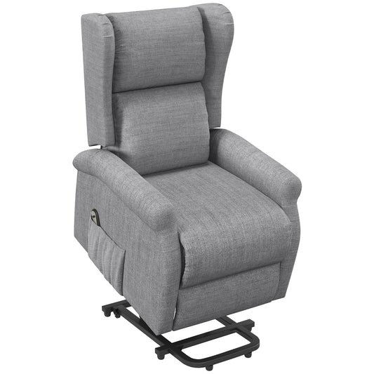 Photo of HOMCOM Power Lift Recliner Armchair, Electric Lift Chair for Elderly, Fabric Riser and Reclining Chair with Remote Control, Side Pockets, Extended Footrest, for Living Room, Grey in Grey colour on a white background