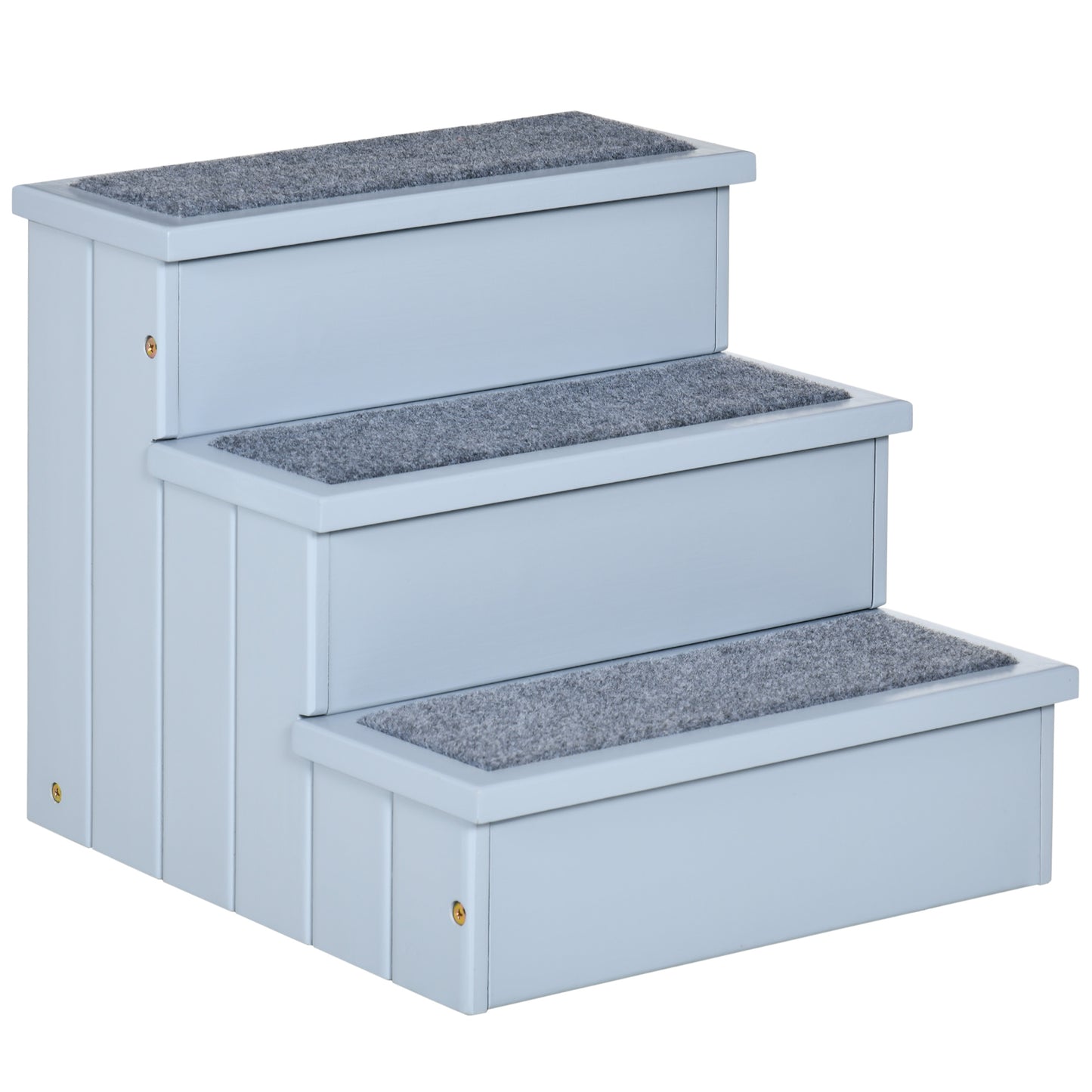 Photo of PawHut Dog Steps for Bed Sofa, 3 Step Wooden Dog Stairs for Sofa, Pet Stairs with Storage for Small Cats and Puppy, Grey in Grey colour on a white background