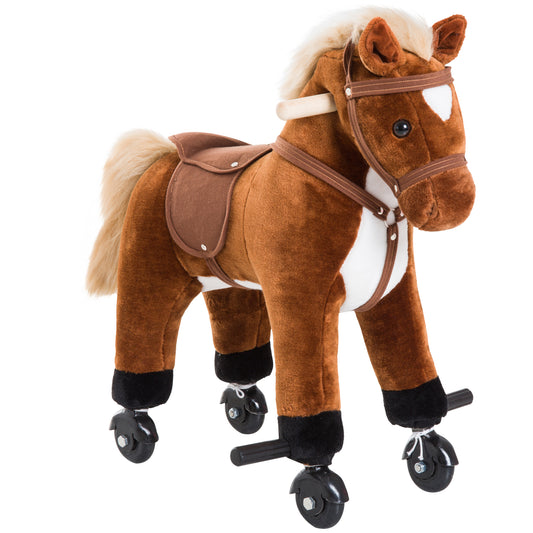 Photo of HOMCOM Rocking Horse Kids Ride on Walking Horse Animal Pony Wheeled Riding Plush Toy w/Sound for 2 Years and Up (Brown) in (Brown) colour on a white background