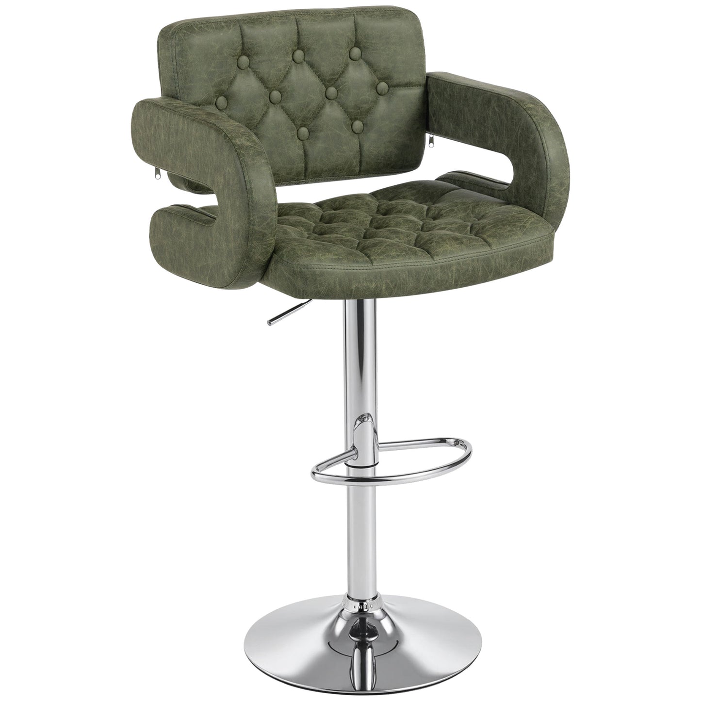 Photo of HOMCOM PU Leather Upholstered Swivel Bar Stool, Height Adjustable with Back, Armrest, Footrest, Green in Green colour on a white background
