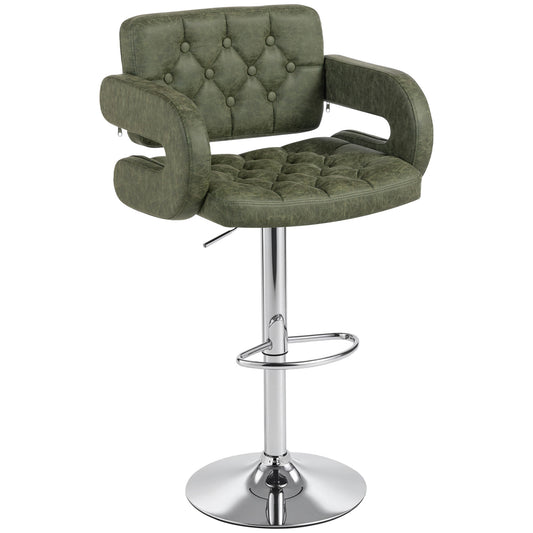 Photo of HOMCOM PU Leather Upholstered Swivel Bar Stool, Height Adjustable with Back, Armrest, Footrest, Green in Green colour on a white background