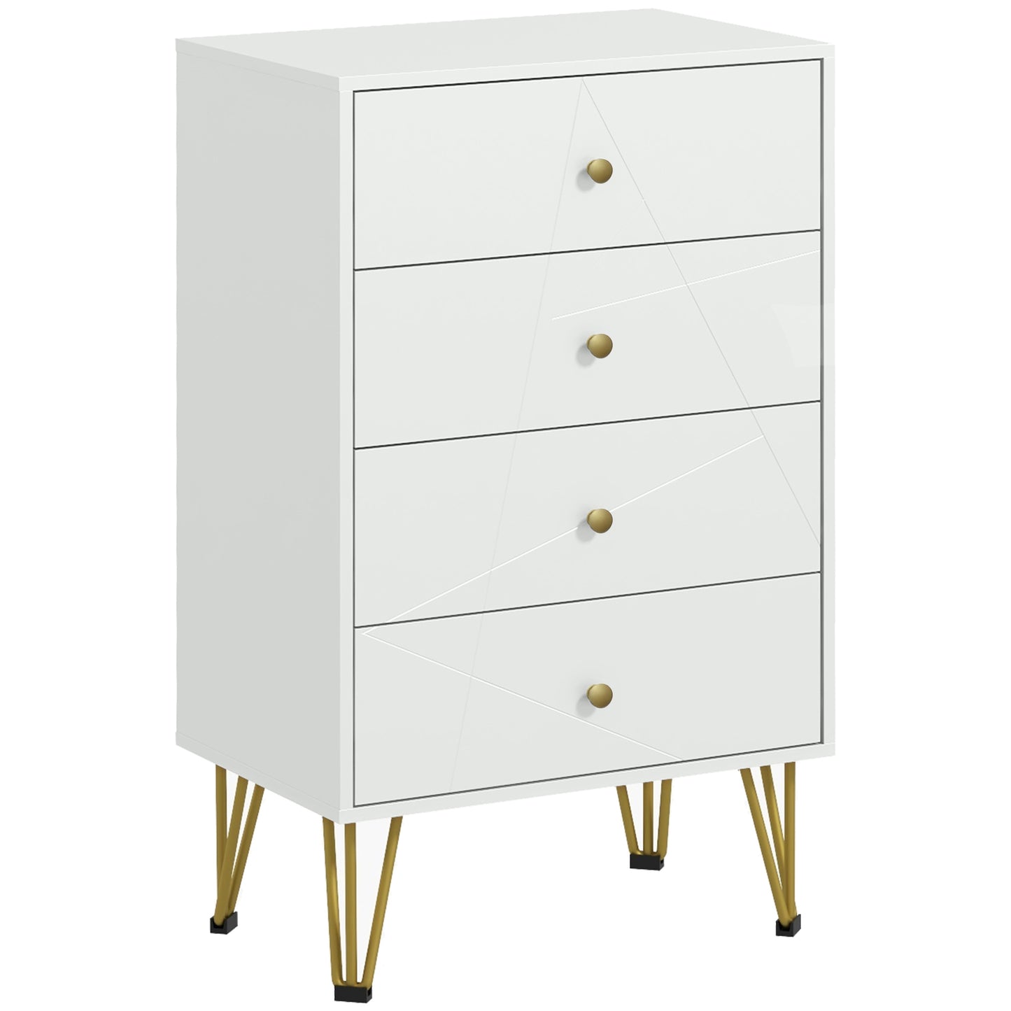 Photo of HOMCOM Tall Chest of Drawers, 4-Drawer Dresser for Bedroom, Modern Storage Cabinets with Hairpin Legs, White in White colour on a white background