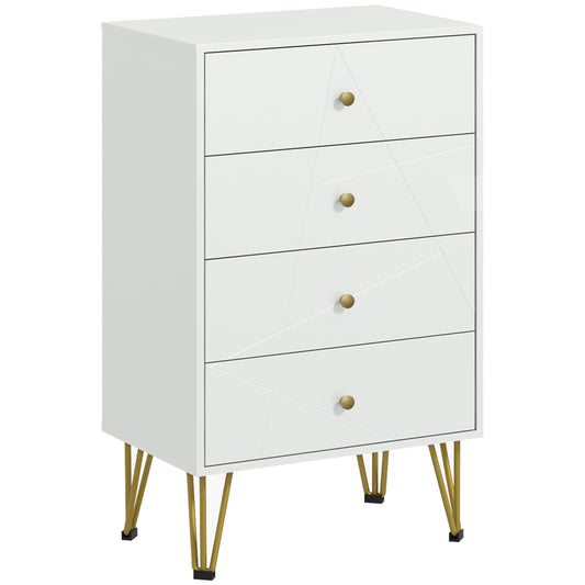 Photo of HOMCOM Tall Chest of Drawers, 4-Drawer Dresser for Bedroom, Modern Storage Cabinets with Hairpin Legs, White in White colour on a white background