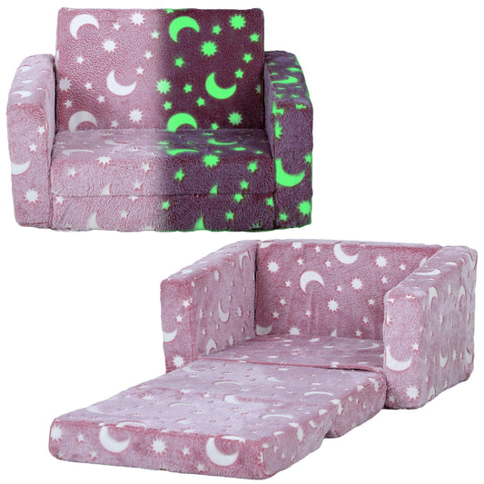 Photo of AIYAPLAY 2 in 1 Kids Folding Bed Armchair with Glow in The Dark Cosmic Design, Washable Cushion and Cover, Pink in Pink colour on a white background