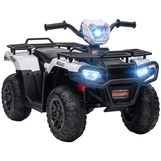 Photo of HOMCOM 12V Kids Quad Bike with Forward, Reverse Functions, Ride-On ATV w/ Music, LED, Headlights, for Ages 3-5 Years - White in White colour on a white background