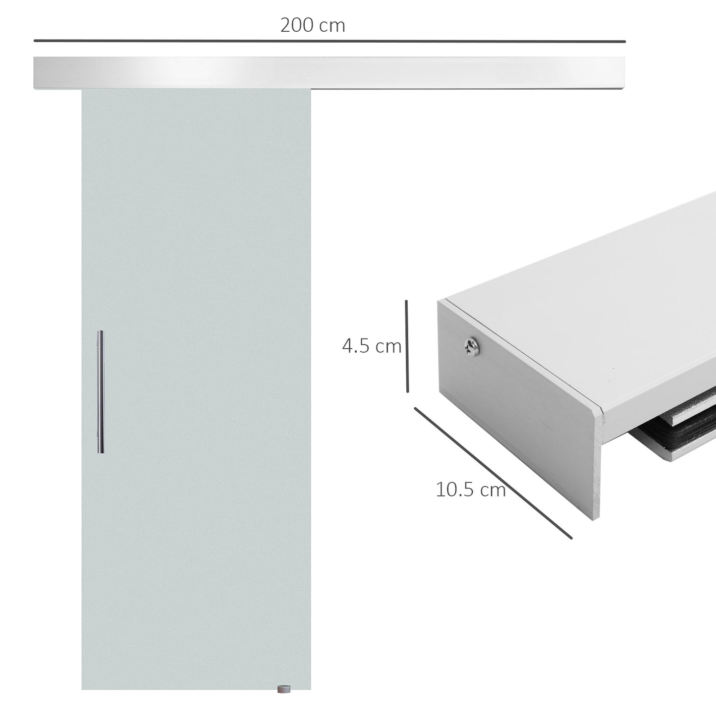HOMCOM 90cm Modern Sliding Door Set Kit w/ Frosted Glass Door Aluminium Rail Opaque Home Decoration DIY Office Style