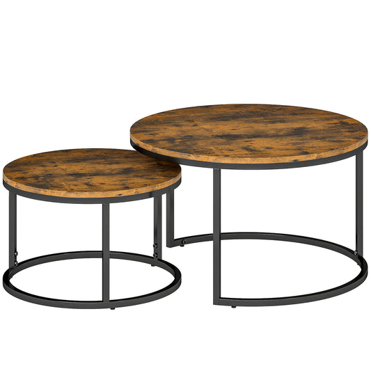 Photo of HOMCOM Set of Two Wood-Effect Stacking Tables - Rustic Brown in Brown colour on a white background