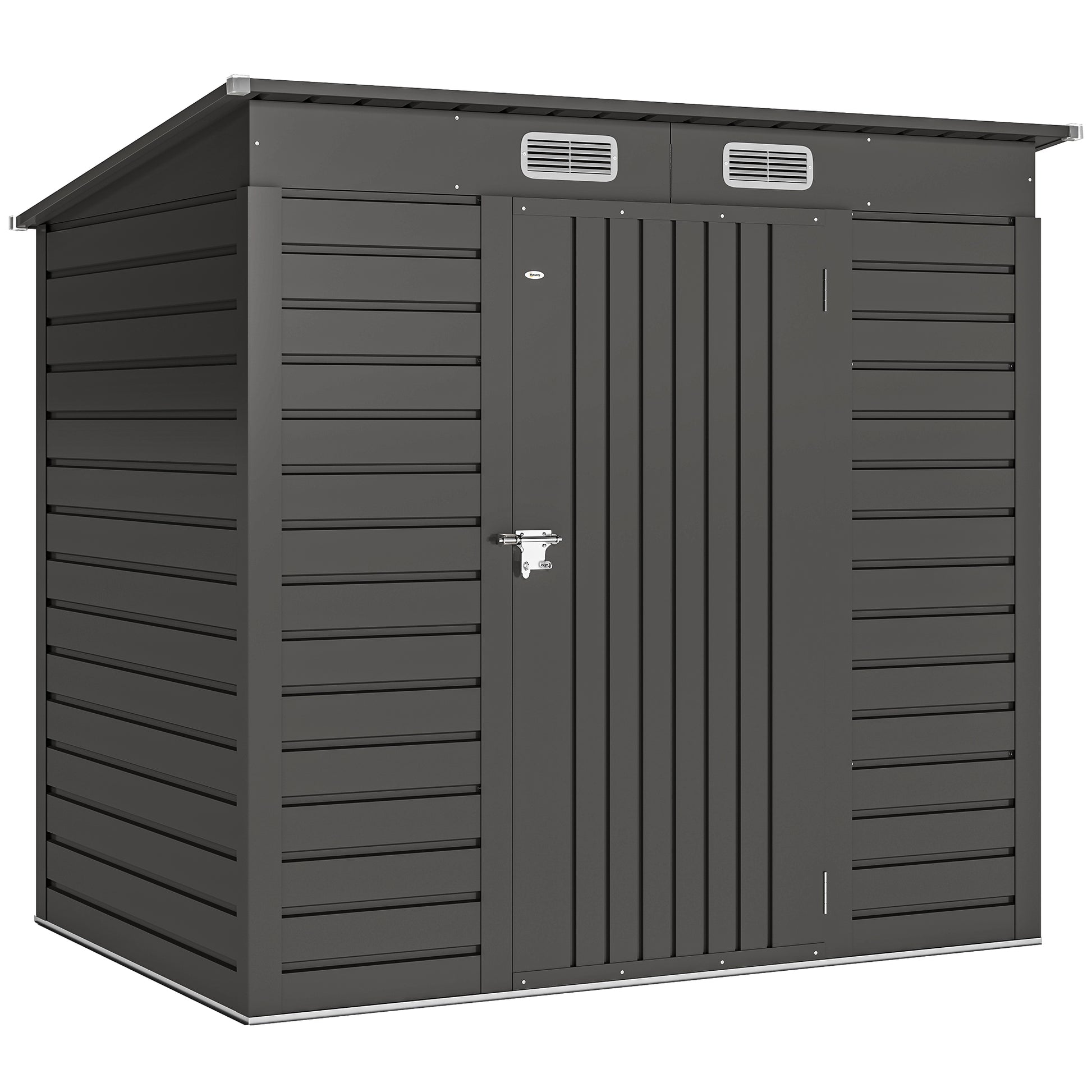 Photo of Outsunny 4 x 6ft Galvanised Metal Garden Shed, with Locking Door - Grey in Grey colour on a white background