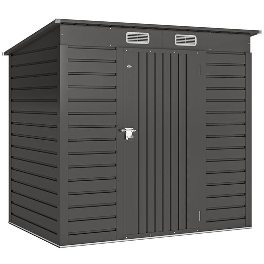 Photo of Outsunny 4 x 6ft Galvanised Metal Garden Shed, with Locking Door - Grey in Grey colour on a white background