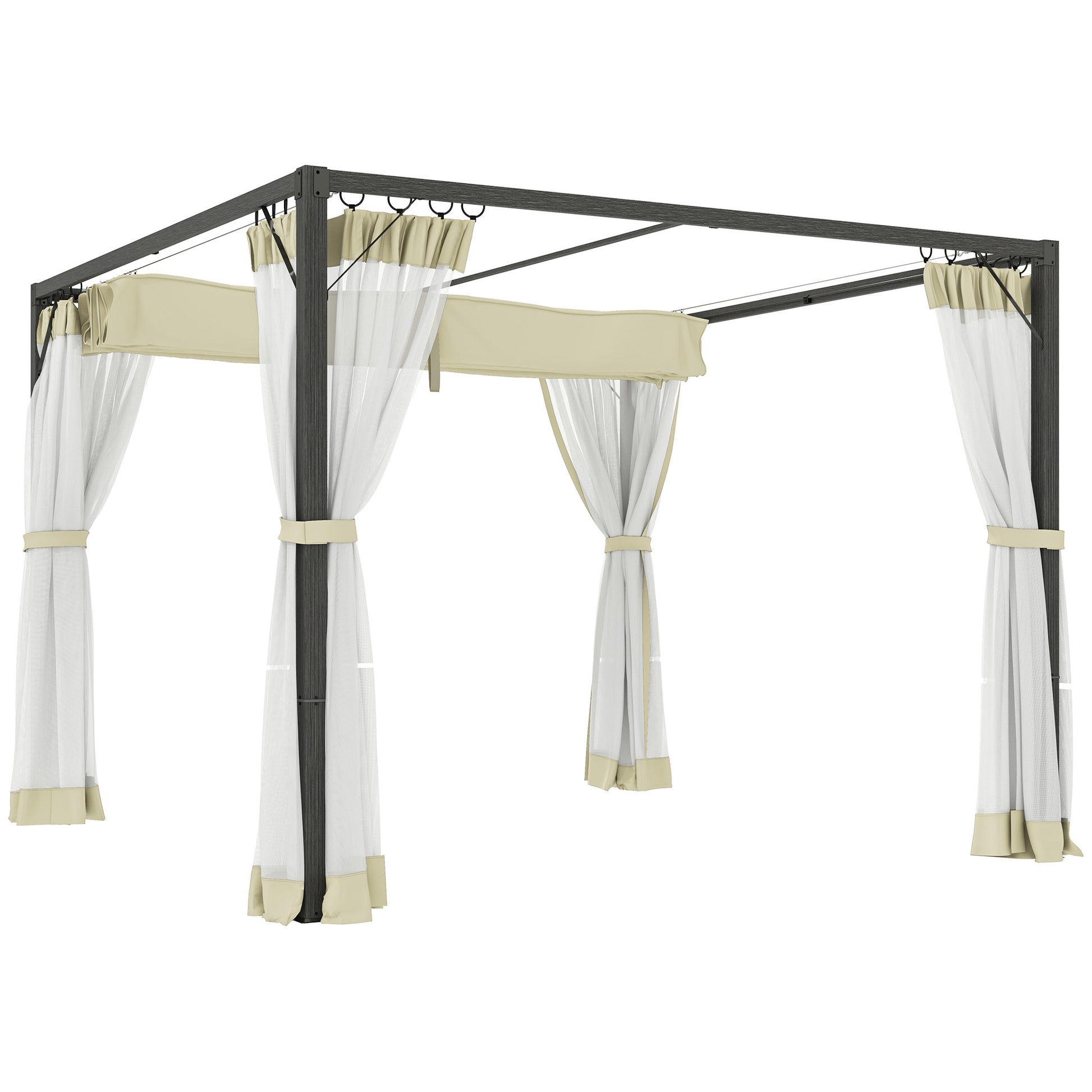 Photo of Outsunny 3 x 3m Aluminium Frame Pergola, with Retractable Roof - Khaki in Khaki colour on a white background