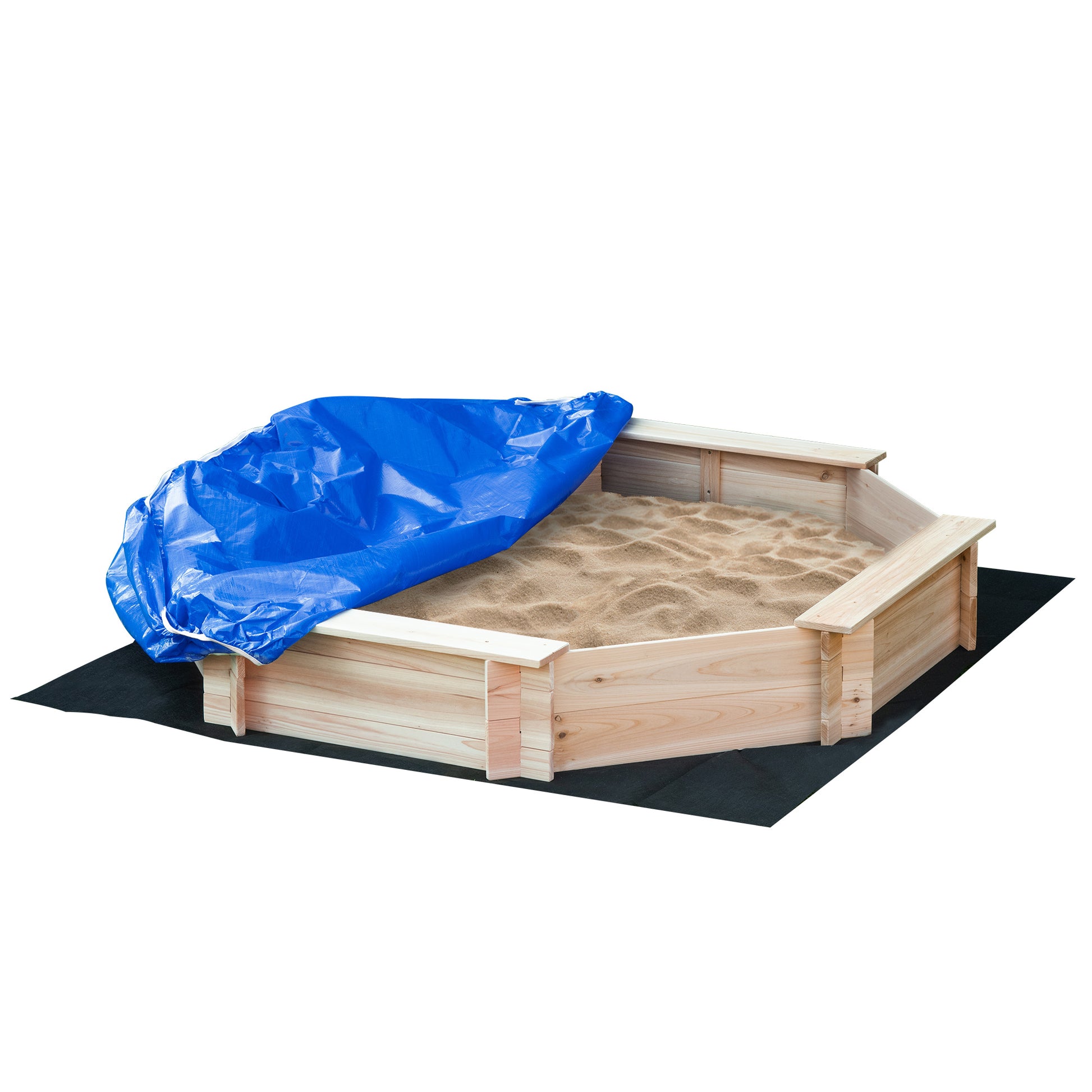 Photo of Outsunny Kids Wooden Sand Pit Children Sandbox with Cover Outdoor Playset for Backyard for 3-8 years 139.5 x 139.5 x 21.5 cm in cm colour on a white background