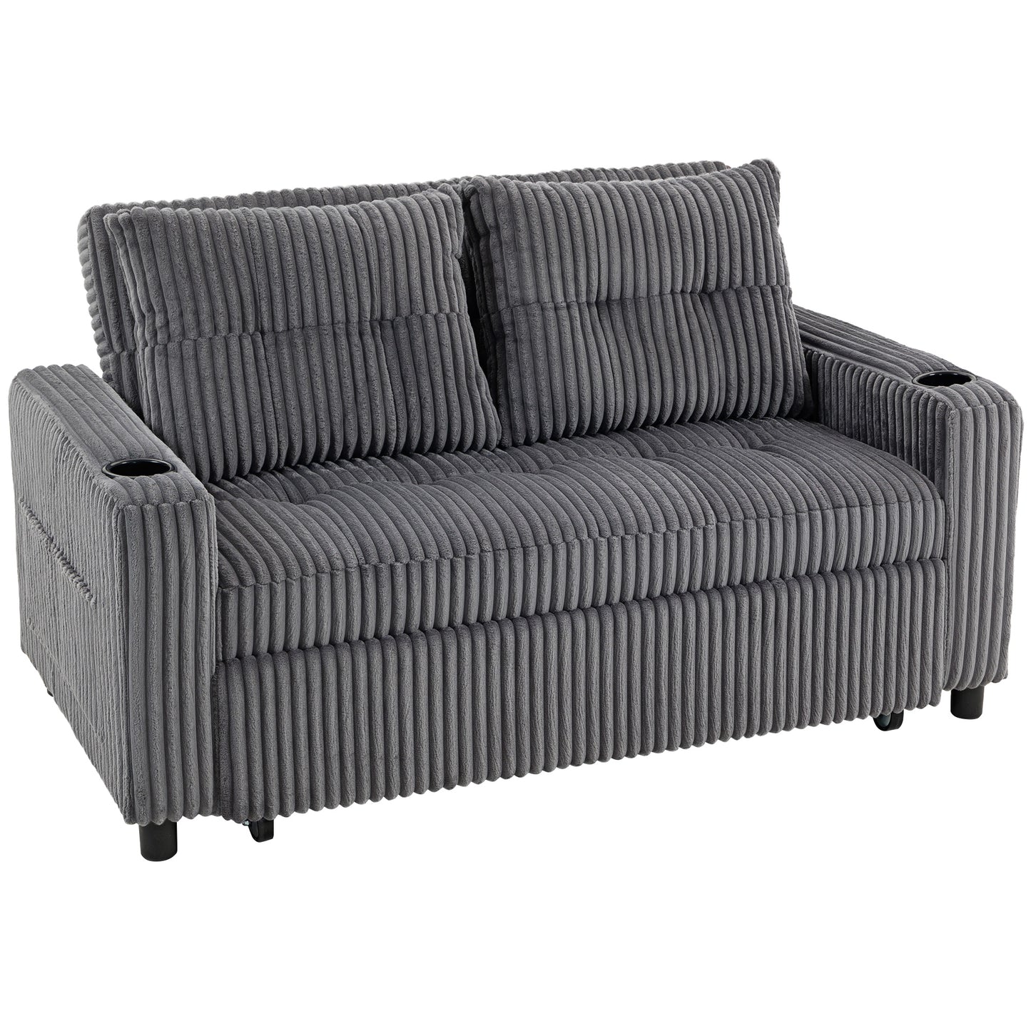 Photo of HOMCOM 2 Seater Click Clack Sofa Bed with Pull Out Design, Corduroy Upholstery - Charcoal Grey in Grey colour on a white background