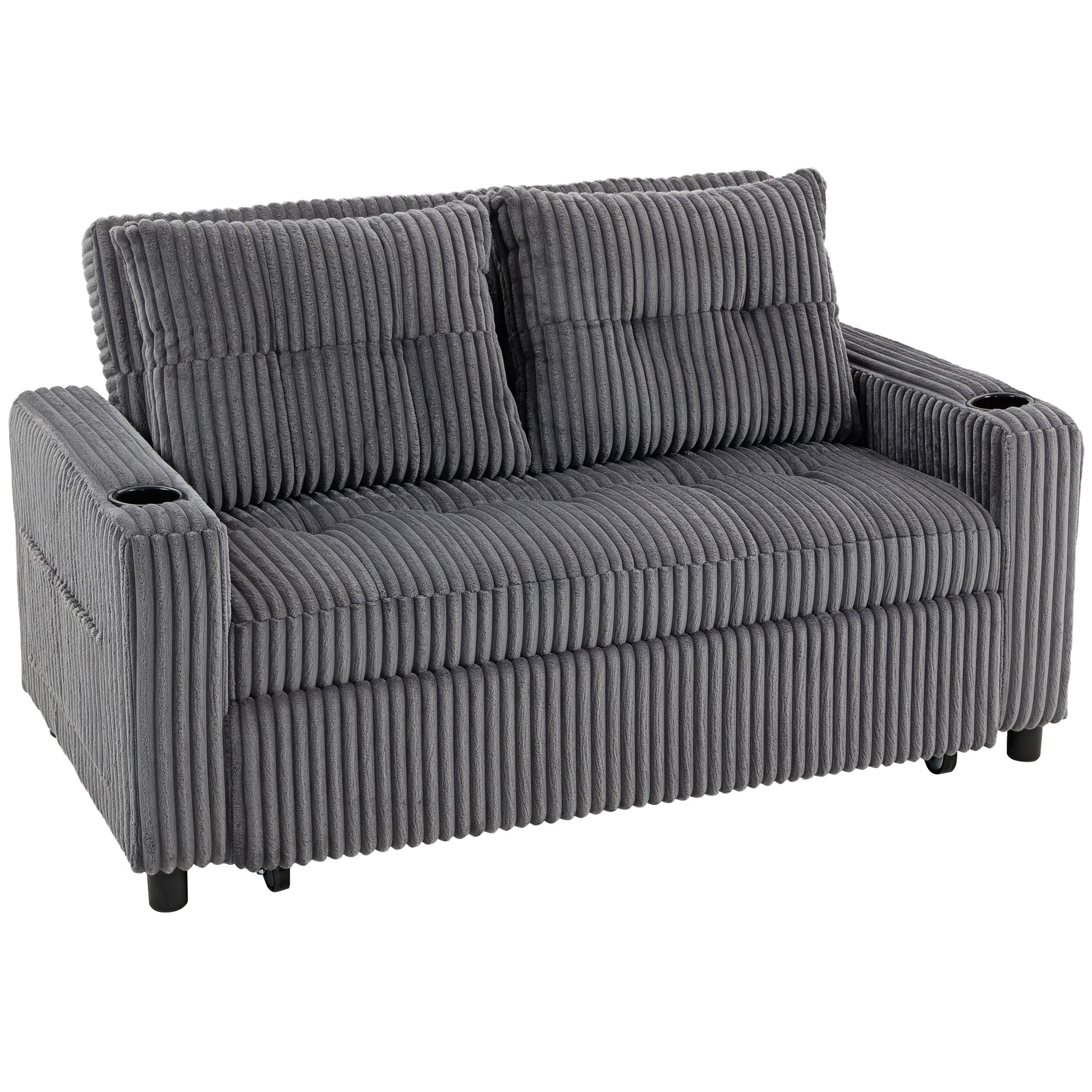Photo of HOMCOM 2 Seater Click Clack Sofa Bed with Pull Out Design, Corduroy Upholstery - Charcoal Grey in Grey colour on a white background