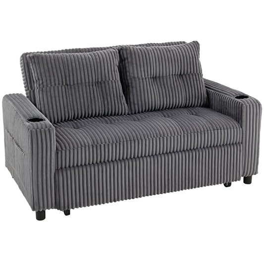 Photo of HOMCOM 2 Seater Click Clack Sofa Bed with Pull Out Design, Corduroy Upholstery - Charcoal Grey in Grey colour on a white background
