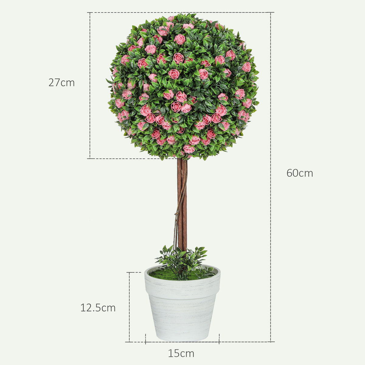 Artificial rose topiary tree in a white pot, 60 cm tall