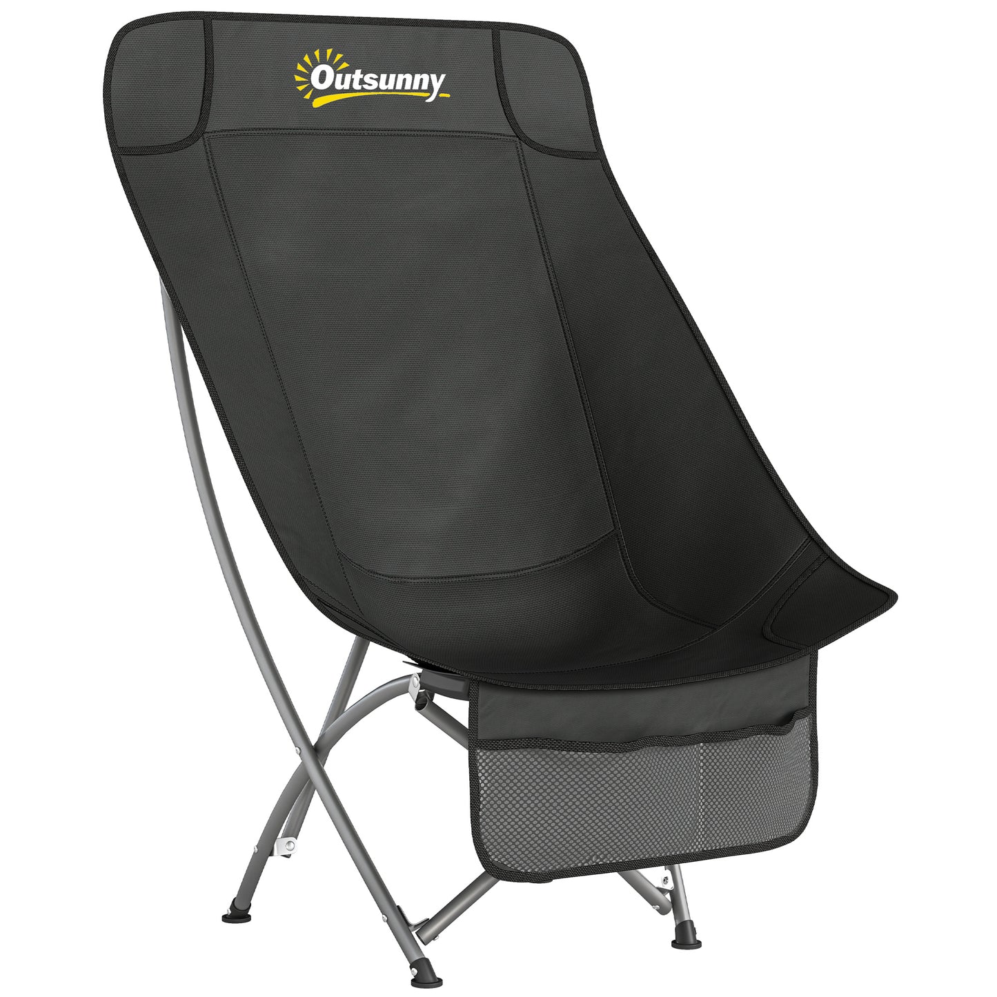 Photo of Outsunny Camping Chair for Adults Heavy Duty Folding Camp Chair with Side Pocket and Carry Bag Black in Black colour on a white background