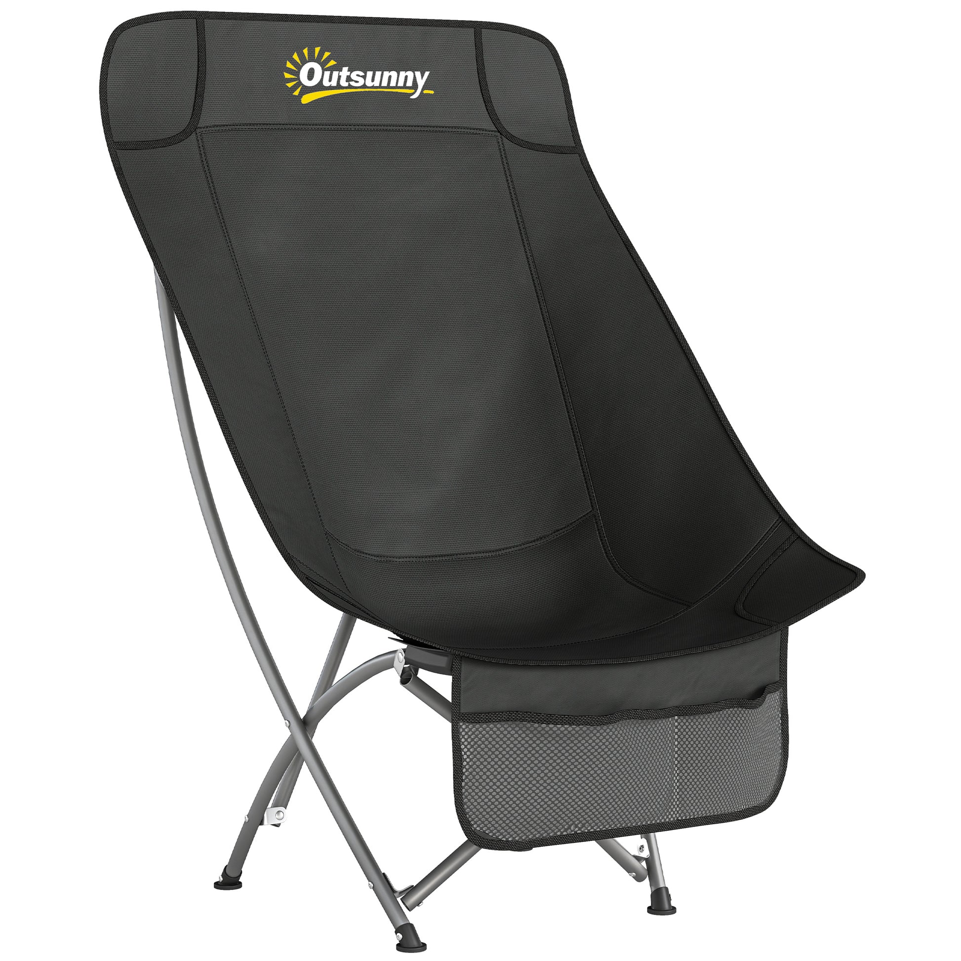 Photo of Outsunny Camping Chair for Adults Heavy Duty Folding Camp Chair with Side Pocket and Carry Bag Black in Black colour on a white background