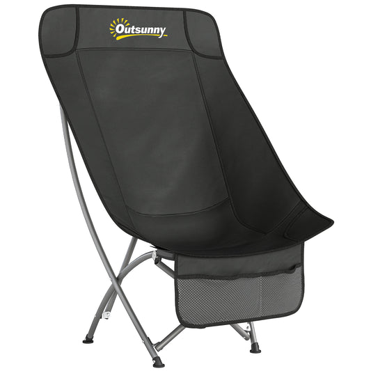 Photo of Outsunny Camping Chair for Adults Heavy Duty Folding Camp Chair with Side Pocket and Carry Bag Black in Black colour on a white background