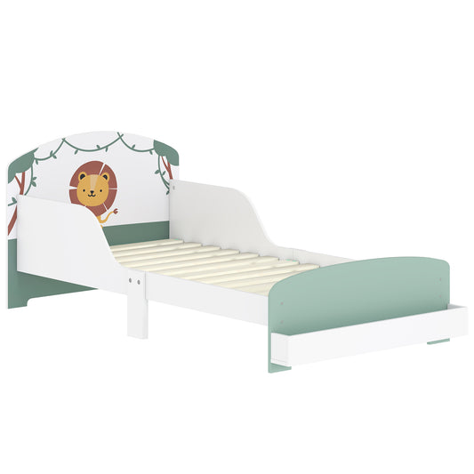 Photo of AIYAPLAY Toddler Bed with Storage, Guardrails, Lion Design, for Ages 3-8 Years, Fits 140 x 70cm Mattress, Green in Green colour on a white background