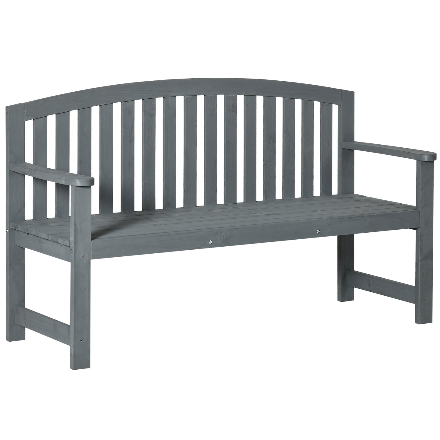 Photo of Outsunny 2 Seater Wooden Garden Bench with Armrest, Outdoor Furniture Chair for Park, Balcony, Grey in Grey colour on a white background