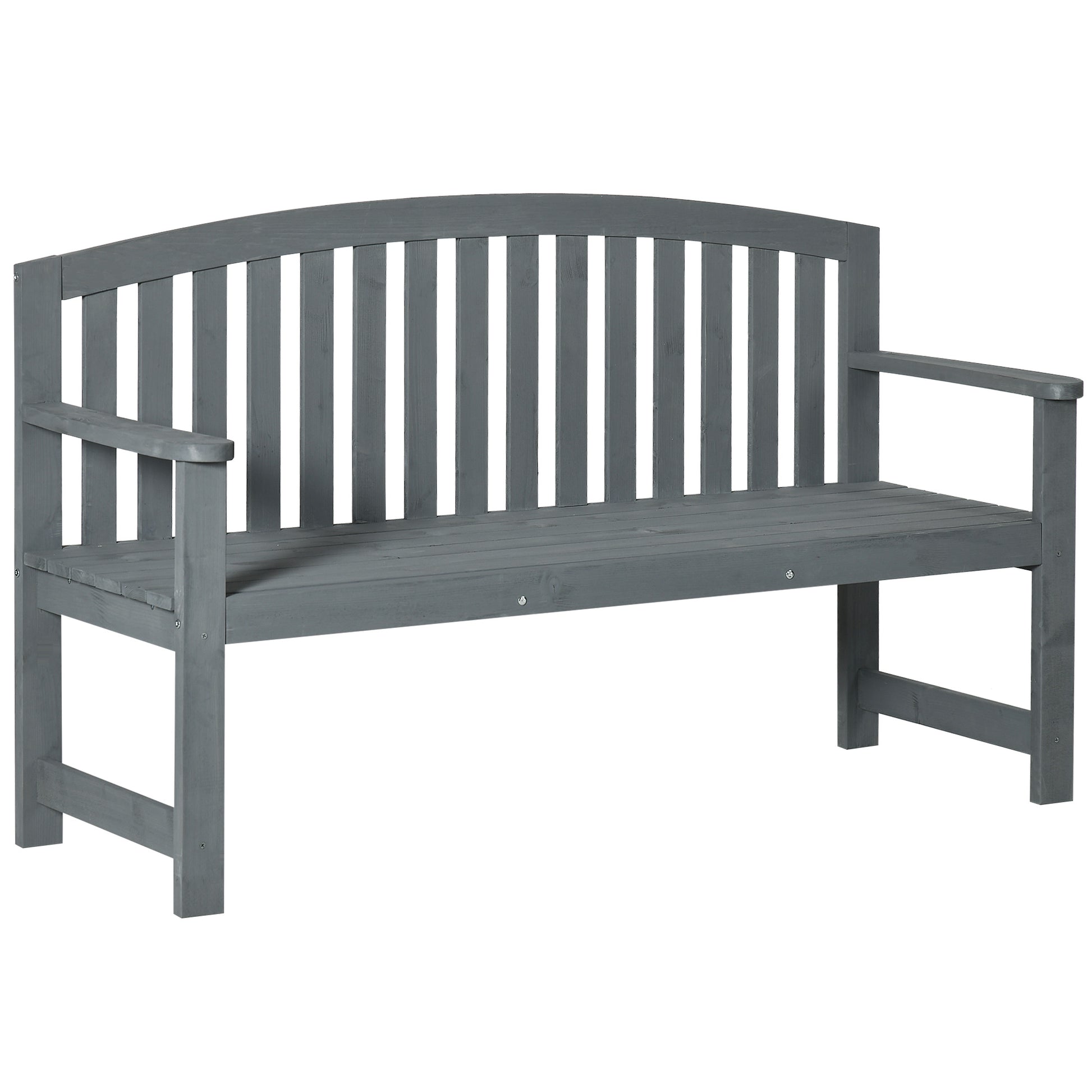 Photo of Outsunny 2 Seater Wooden Garden Bench with Armrest, Outdoor Furniture Chair for Park, Balcony, Grey in Grey colour on a white background
