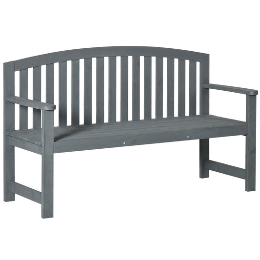 Photo of Outsunny 2 Seater Wooden Garden Bench with Armrest, Outdoor Furniture Chair for Park, Balcony, Grey in Grey colour on a white background