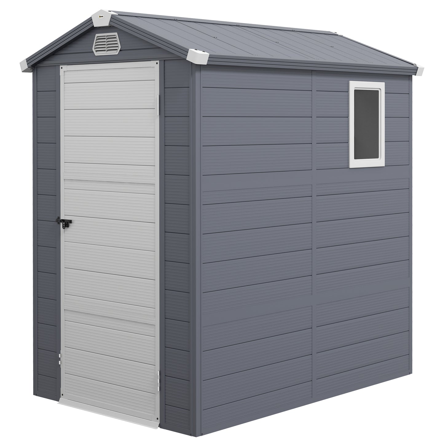 Photo of Outsunny 4.4ft x 6.2ft Aluminium Frame and Plastic Wall Shed, with Foundation - Grey in Grey colour on a white background