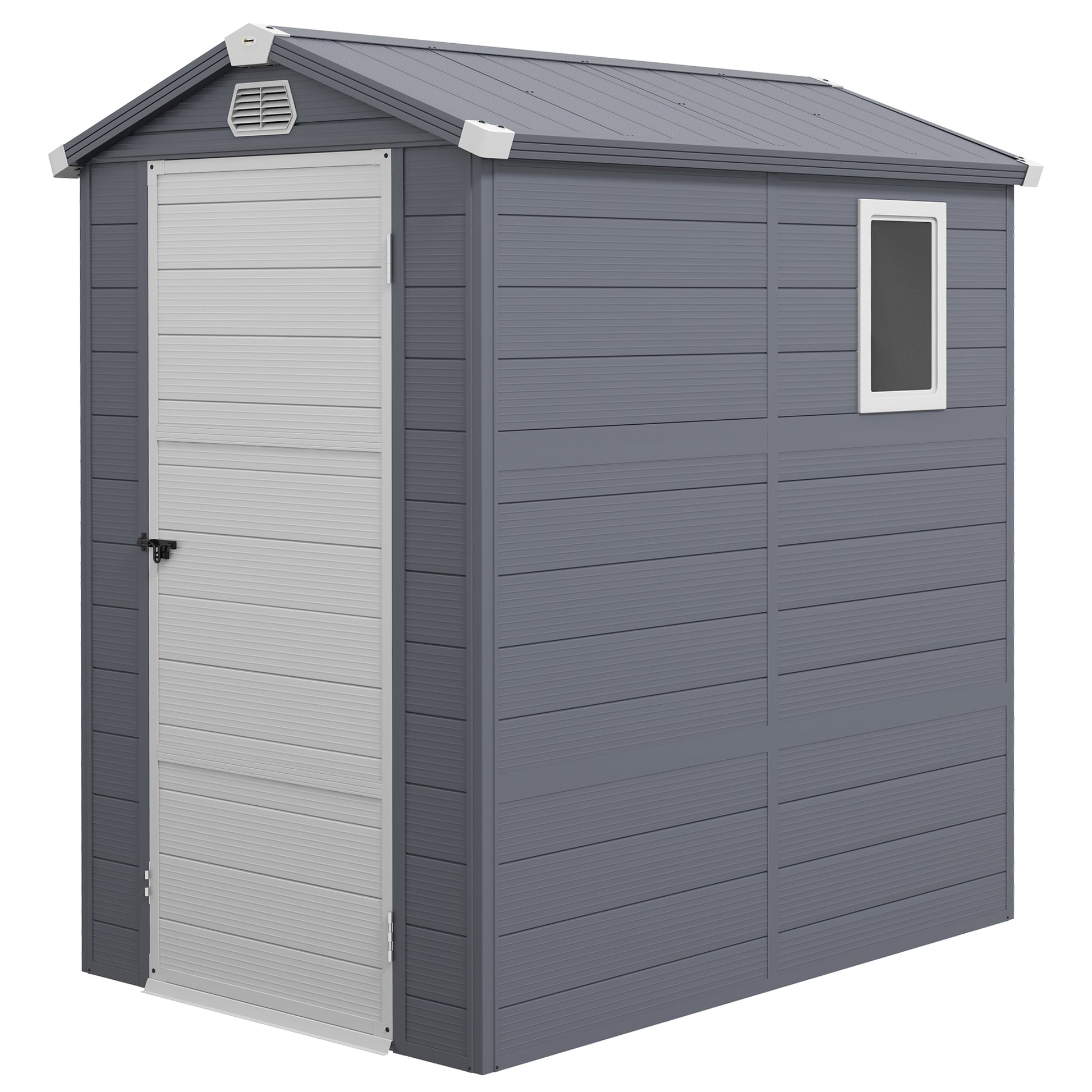 Photo of Outsunny 4.4ft x 6.2ft Aluminium Frame and Plastic Wall Shed, with Foundation - Grey in Grey colour on a white background