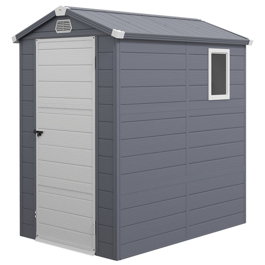 Photo of Outsunny 4.4ft x 6.2ft Aluminium Frame and Plastic Wall Shed, with Foundation - Grey in Grey colour on a white background