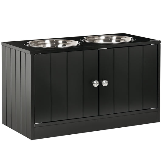 Photo of PawHut Raised Pet Feeder, with Two Bowls, Storage - Black in Black colour on a white background